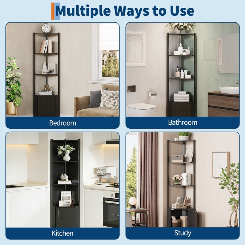 Corner Shelf with Storage 5-Tier Corner Storage Cabinet for Living Room Bedroom gallery