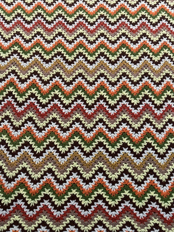 Vintage Crochet Chevron Zig Zag Pattern Throw Blanket Afghan 69"x45" gallery