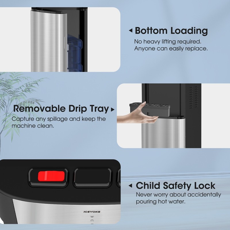 Self-cleaning Bottom Loading Hot & Cold Water Cooler Dispenser for 3 or 5 Gallon gallery