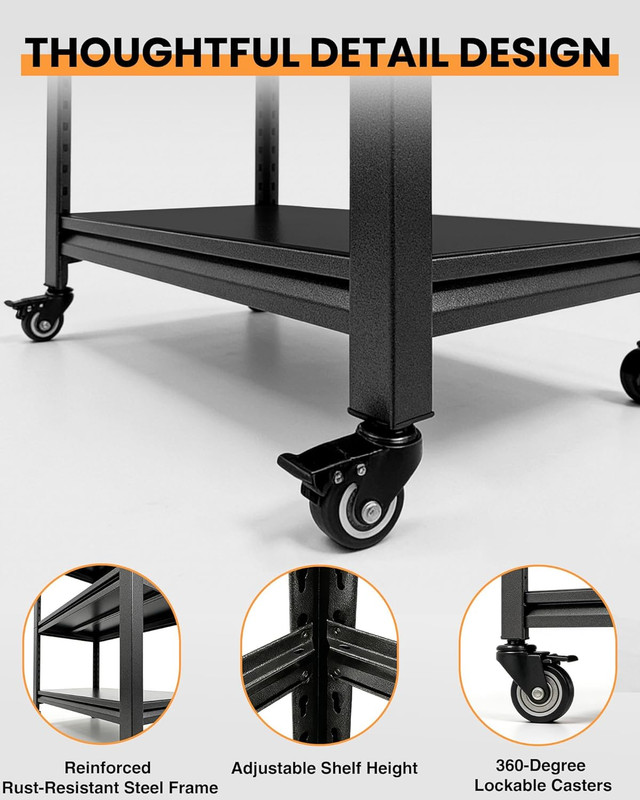 Pterying 52" Rolling Work Table, Adjustable Height Workbench with Lockable Wheel gallery