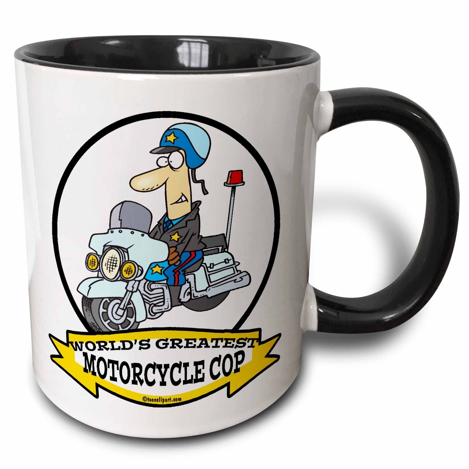 3dRose Funny Worlds Greatest Motorcycle Cop Cartoon Two Tone Mug, 11 oz, gallery