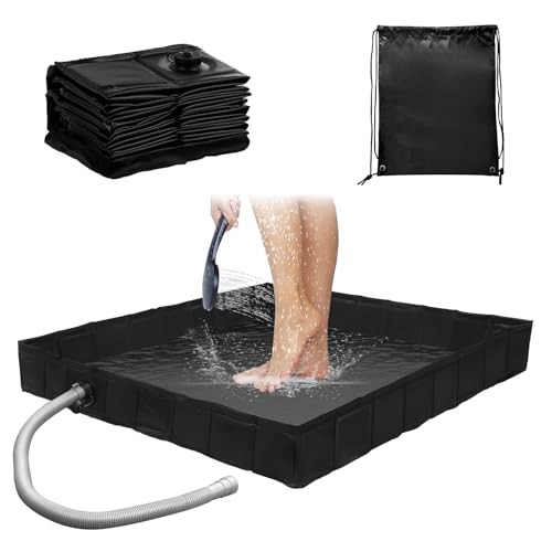 Portable Shower Base, Foldable Camping Shower Pan with Drain and Clamp to Keep gallery