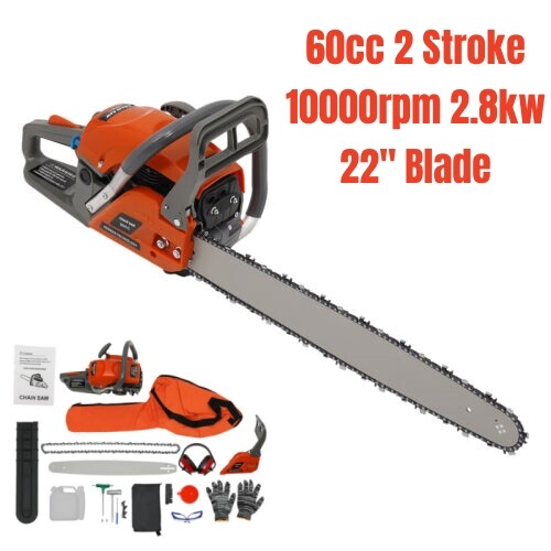 60cc Gas Powered Chainsaw with 22'' Guide Bar Saw Chain 2-Stroke Engine Cut Wood gallery