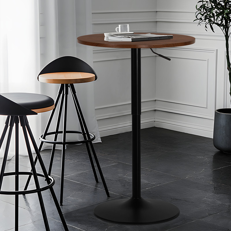 Bistro Pub Bar [ADJUSTABLE HEIGHT] Round Table w/Wooden Marbling Swivel Tabletop gallery