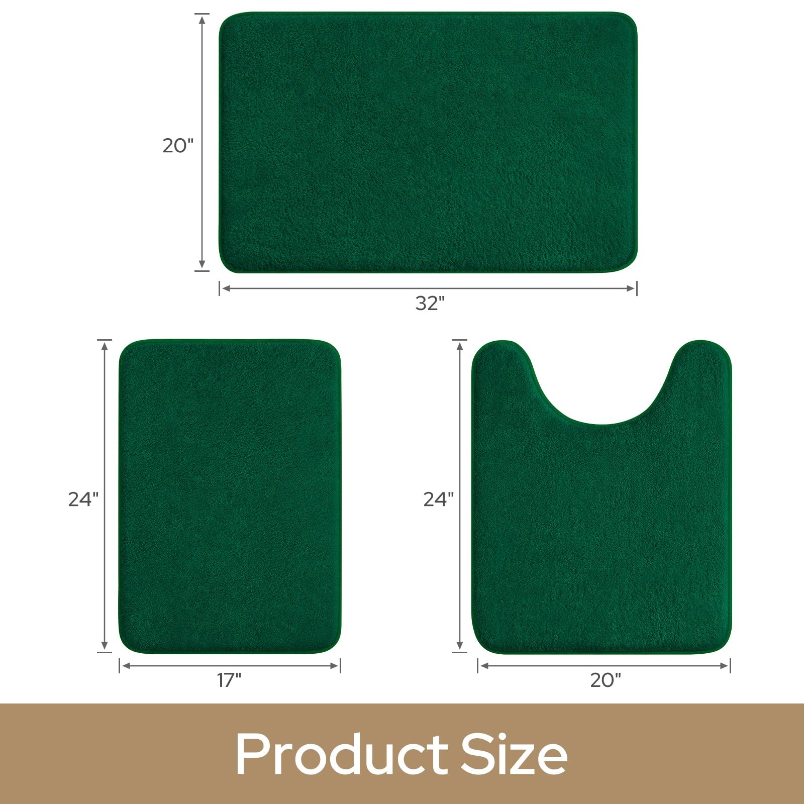 Bathroom Rug Set 3 PCS Thick Memory Foam Dark Green 17x24+20x32+U20x24 Inch gallery