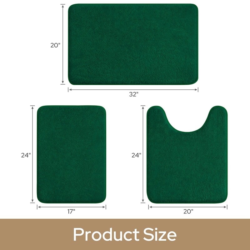 Bathroom Rug Set 3 PCS Thick Memory Foam Dark Green 17x24+20x32+U20x24 Inch gallery