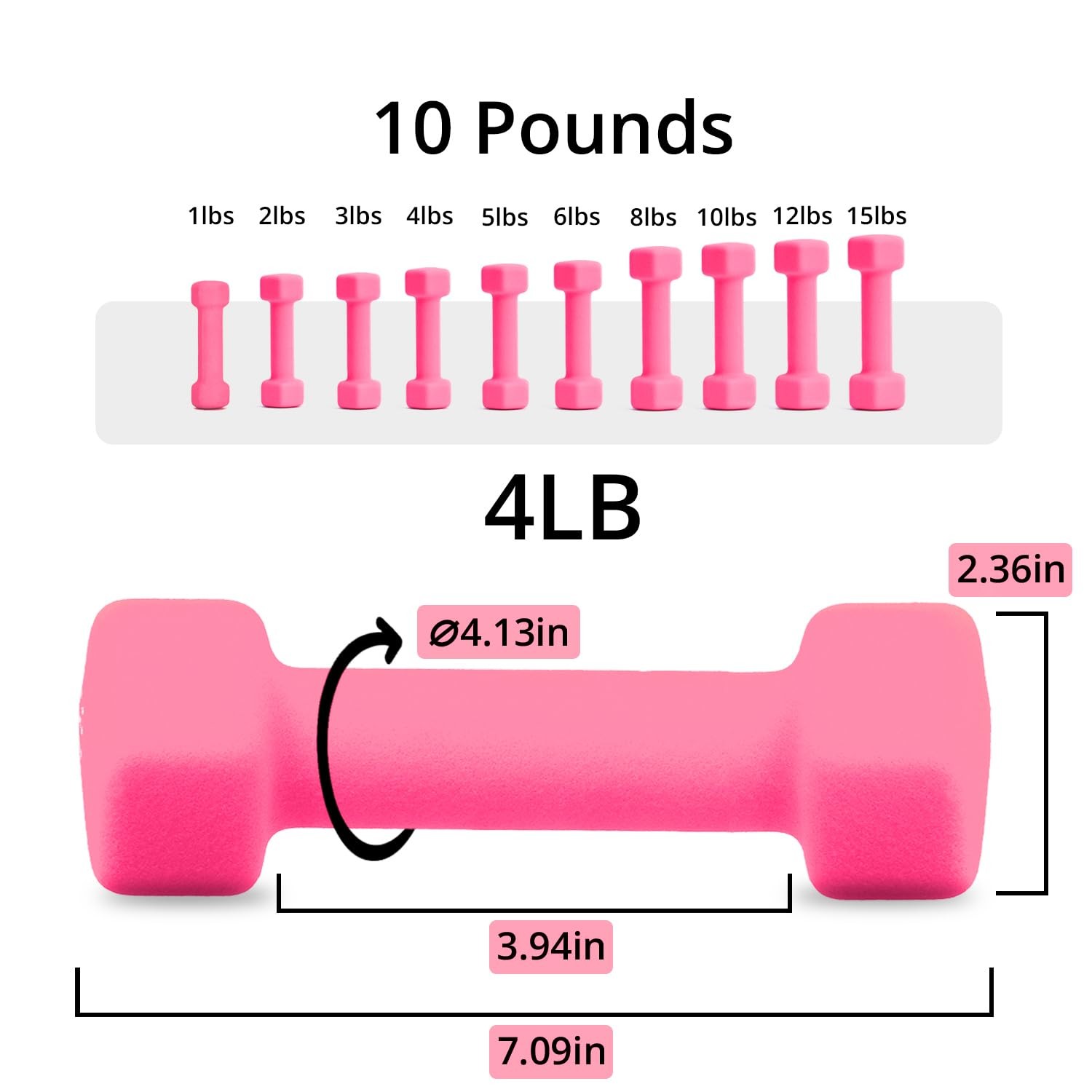 Portzon Neoprene Dumbbells Set 1-15 LB - Anti-Slip, Anti-Roll, Hex Shape - Pink gallery