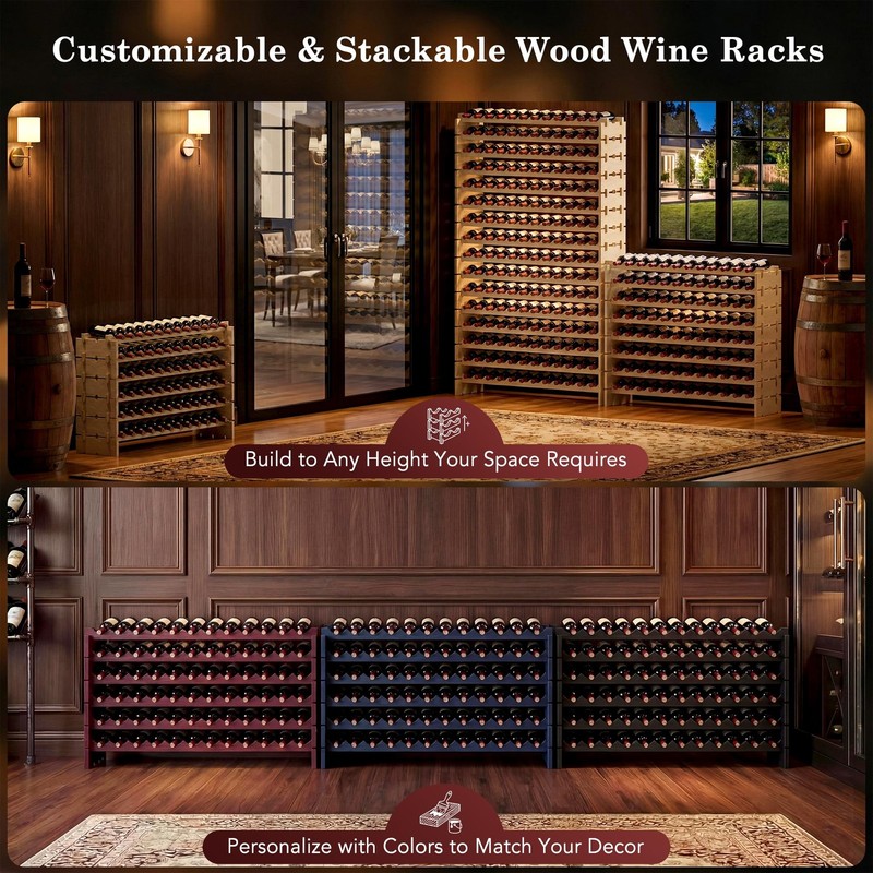 ZENY 72 Bottles Stackable Modular Wine Rack, Freestanding 72 Bottles, Wooden gallery