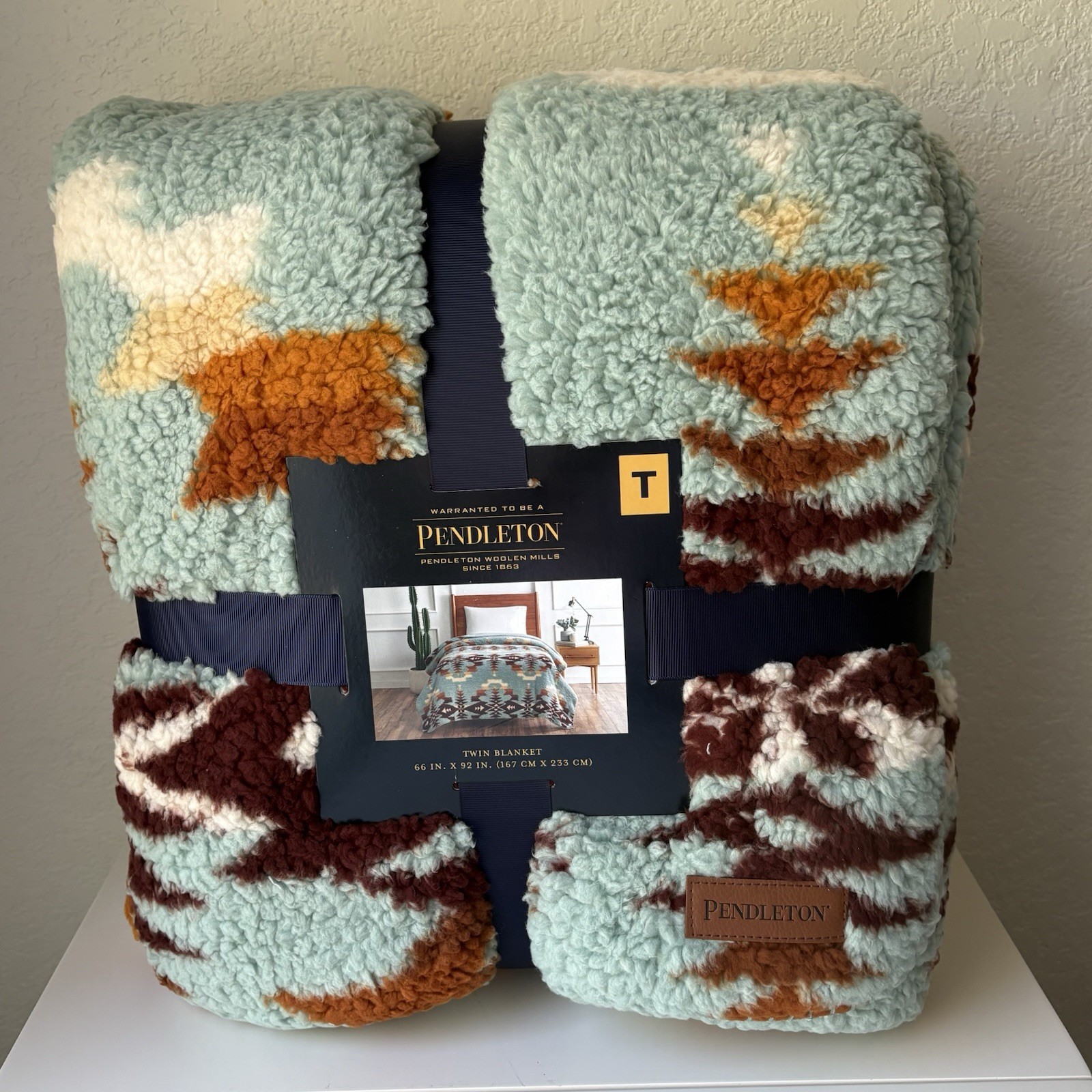 Pendleton Twin Sherpa Fleece Blanket Teal Aztec Southwest Avra Valley 66x92 in gallery