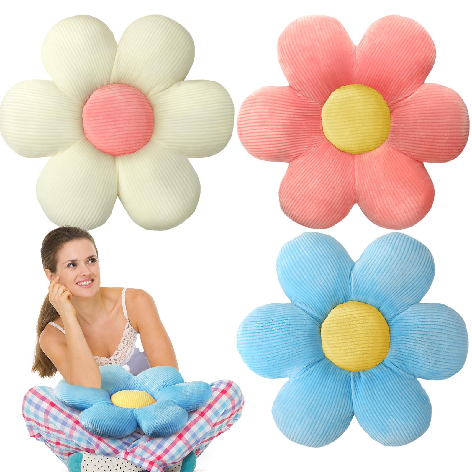Sratte 3 Pcs Flower Pillows Shaped Throw 16", Multicolored gallery