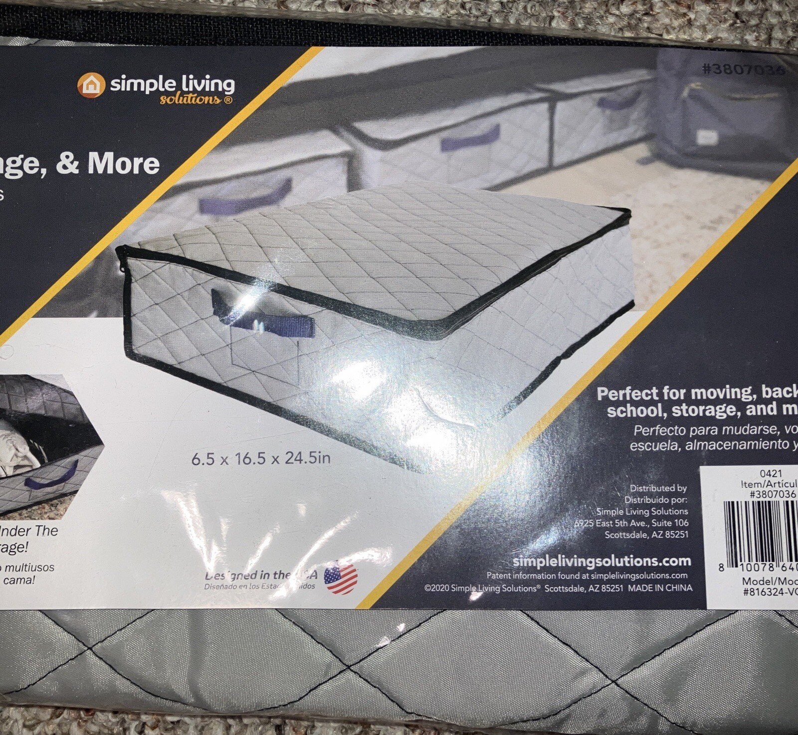 Simple Living Solutions Quilted med. Under Bed Storage. New. 6.5 x 16.5 x 24.5. gallery