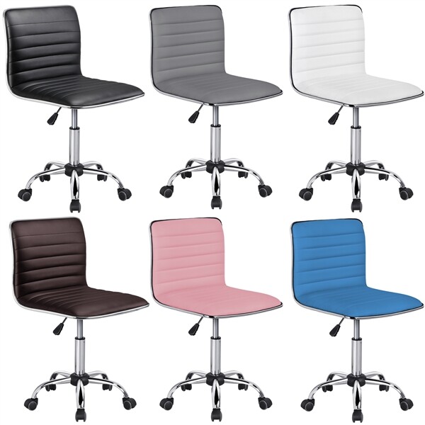 Low Back Armless Office Chairs Ribbed Swivel Task Chair Vanity Chair with Wheels gallery