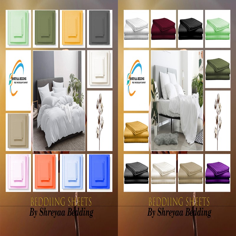 Soft Bedding Collection 1000TC Organic Cotton Twin XL Size Solid/Striped Colors gallery
