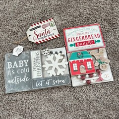 Holiday Time Christmas Decor Bundle Gingerbread Bakery Santa Tag Snowflake Signs