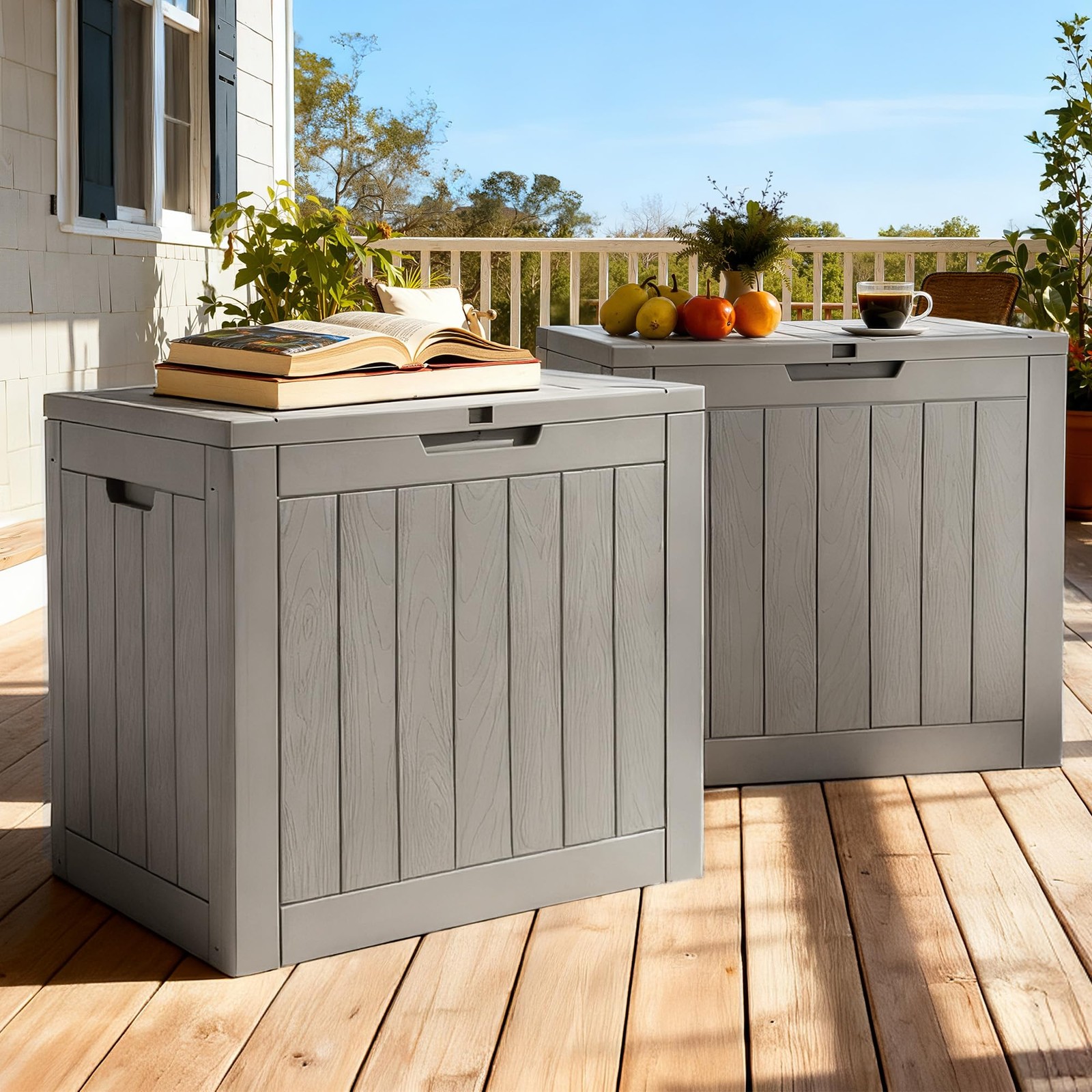 Deck Box 30 Gallon 2 Pack Waterproof Outdoor Storage Taupe YITAHOME Boxes Tools gallery