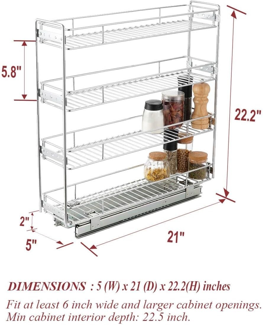 NEW 4 Tier Pull Out Kitchen Spice Rack Cabinet Slide Out Slim Wire Storage 5W21D gallery