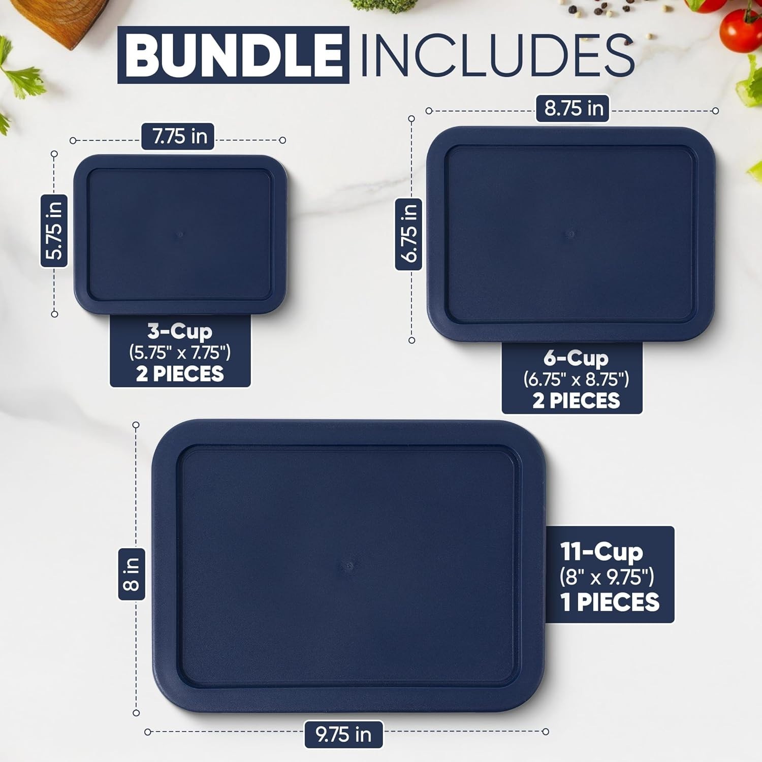 Replacement Rectangular Lids for Pyrex Glass Food Storage Containers 3 6 11 CUP gallery