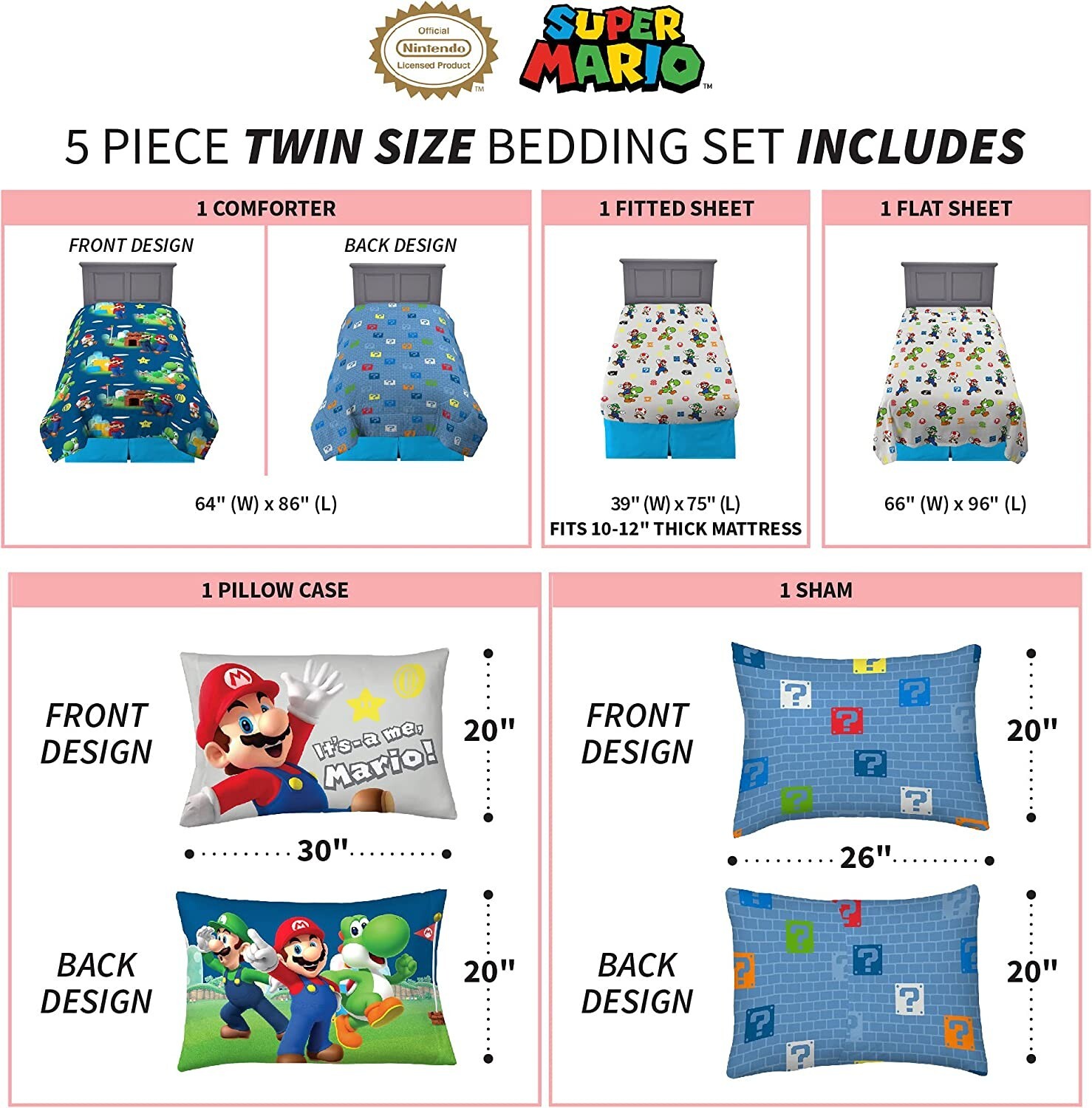 Super Mario "Plumber Mario" Kids Reversible Twin Bed Set - AB08BKXM4QZ4 gallery