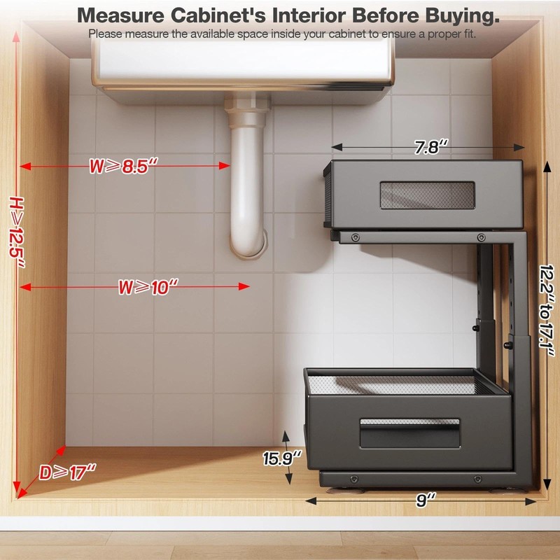 2-Tier Under Sink Organizer With Sliding Drawers, Pull-Out Cabinet Organizer ... gallery
