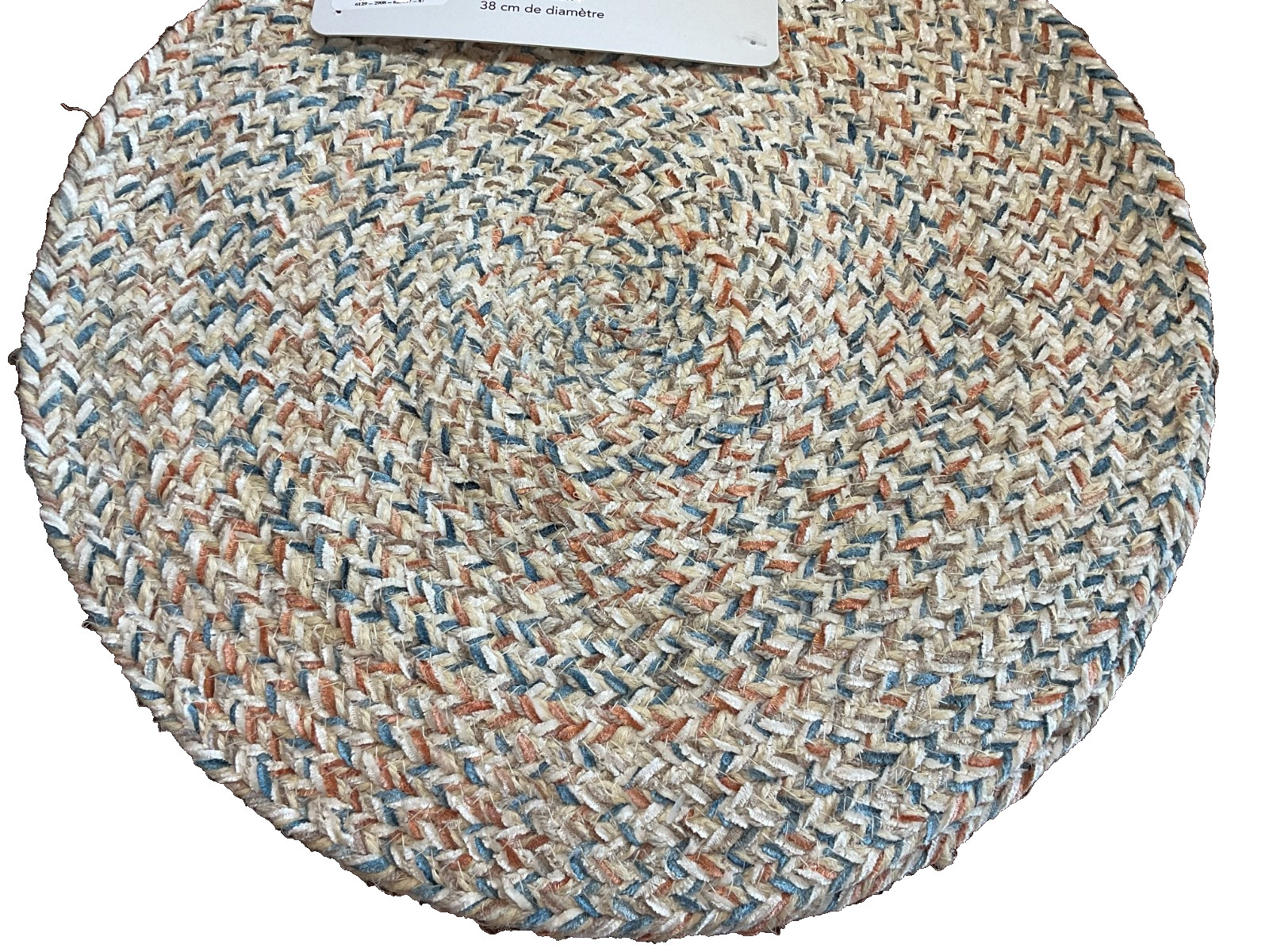 MADISON STUDIO PLACEMATS (4) ROUND BLUE PEACH 15 IN POLYESTER COTTON JUTE NIP gallery