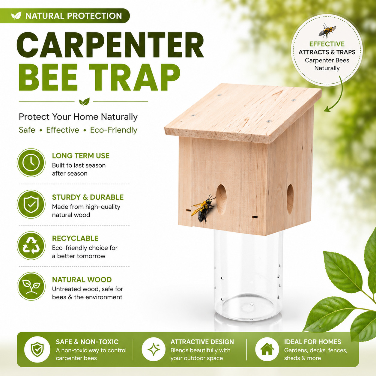 Carpenter Bee Trap Outdoor Hanging Wood Insect Trap Reusable Chemical Free Trap gallery