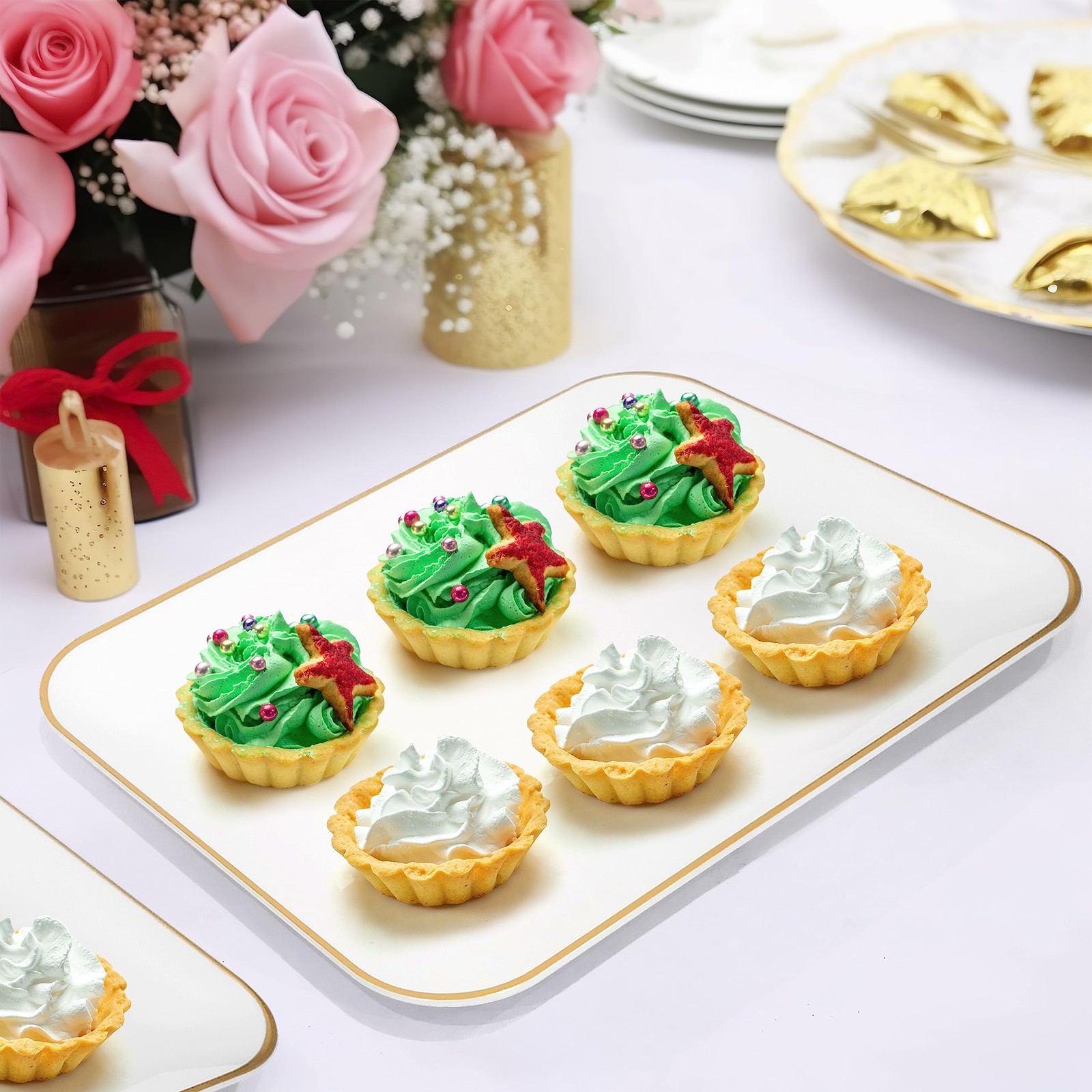Plastic Serving Trays 3 Pack White And Gold 8x11 Inch Rectangular Party gallery