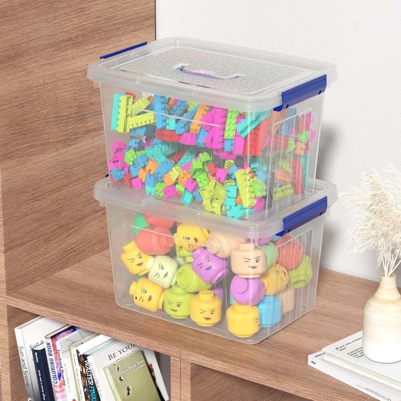 Cand 12 Qt Clear Plastic Stackable Storage Bin w/ Blue Latch Lid, (6 Pack) gallery