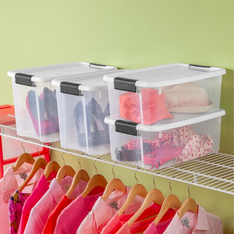 Sterilite 18 Qt Clear Plastic Stackable Storage Bin w/ White Latch Lid, (6 Pack) gallery