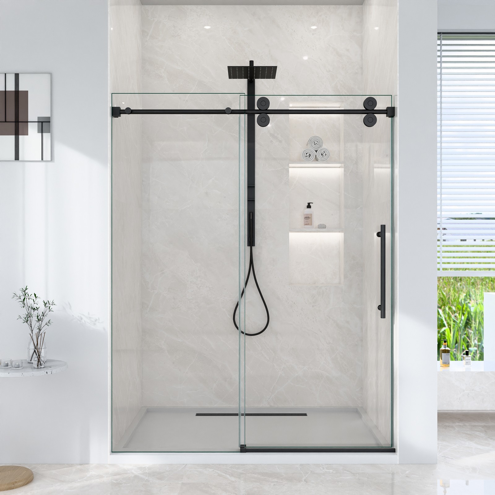 44"-48"W*76"H Frameless Single Sliding Shower Door,5/16" (8mm) Tempered Glass gallery