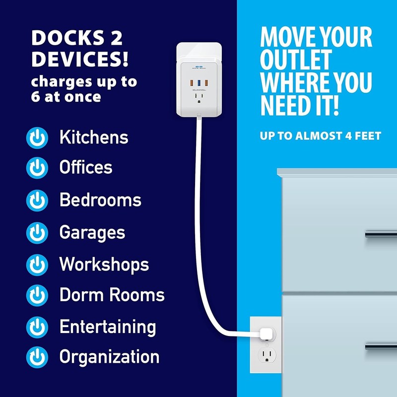 Bell + Howell Power Pro Outlet Extender–3 AC Outlets 3 USB Ports 4 ft Ext. cord gallery