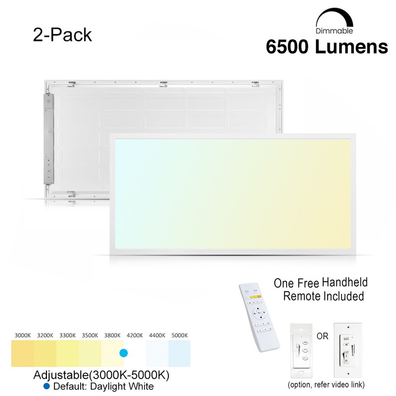 2 PK 2x4 LED Flat Panel Light Remote Control 3000k-5000k Dimmable Office Troffer gallery