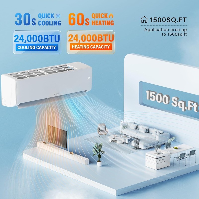 24000 BTU Mini Split Air Conditioner Heat Pump System Wifi Up to 1500 Sq.Ft 230V gallery