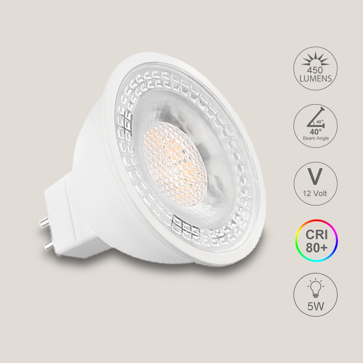 FTL MR16 LED Bulb 12V 5000K Daylight White GU5.3 Pin Base 40 Degree 5W 6-Pack gallery