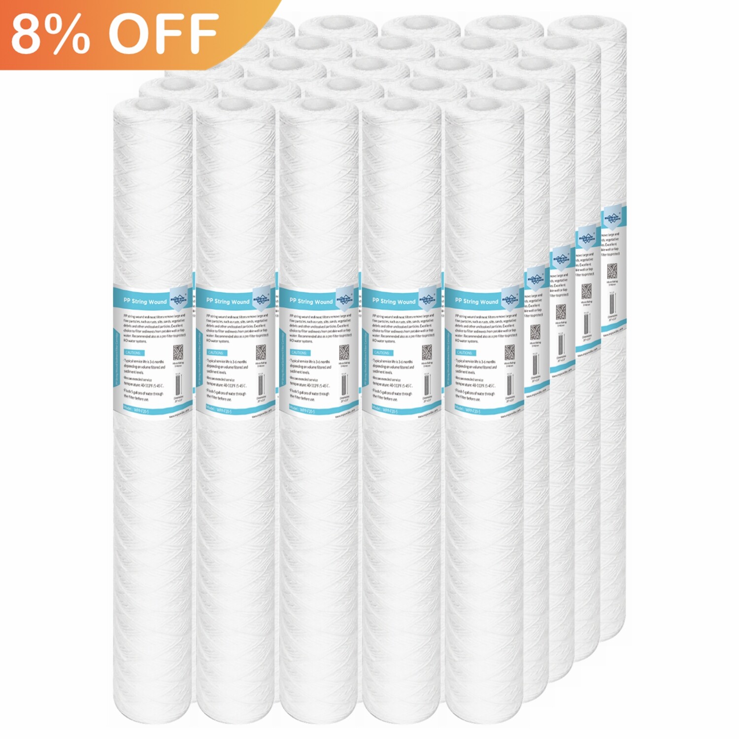 25 Pack 20"x2.5" Whole House String Wound Sediment Water Filter 1/5/10/20 Micron gallery