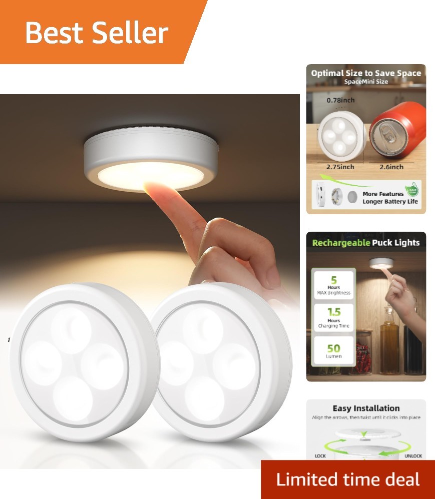 Compact Touch Activated LED Puck Lights - Rechargeable, 3 Color Modes, 2 Pack gallery