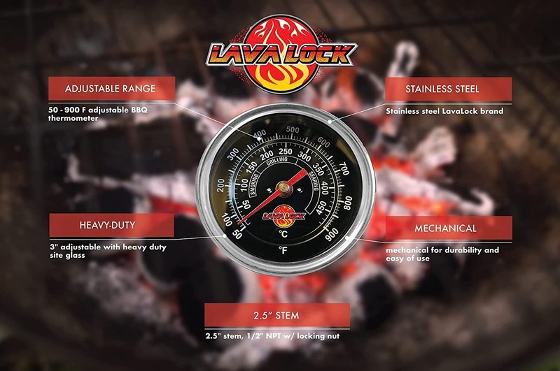 LavaLock Black Face BBQ Grill Thermometer 3 in. Face, 3 in Stem, 1/2" NPT Thread gallery
