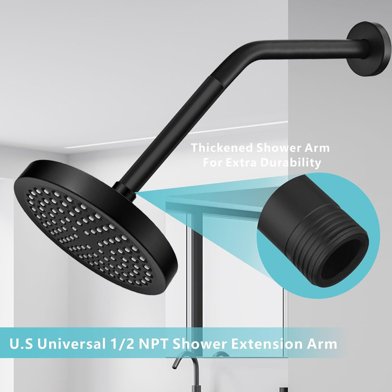 Shower Head Extension Arm, Solid Stainless Steel 10 Inch, Matte Black gallery