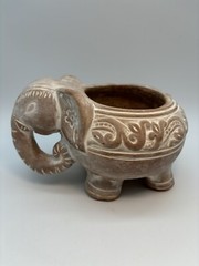 Terra Cotta Whitewashed Elephant Planter With Drainage Hole