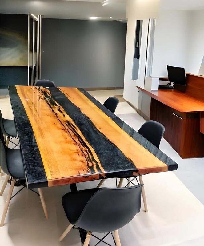 Glaiter Gray River Epoxy Table Top | Walnut Wood | Handmade Customizable Table gallery