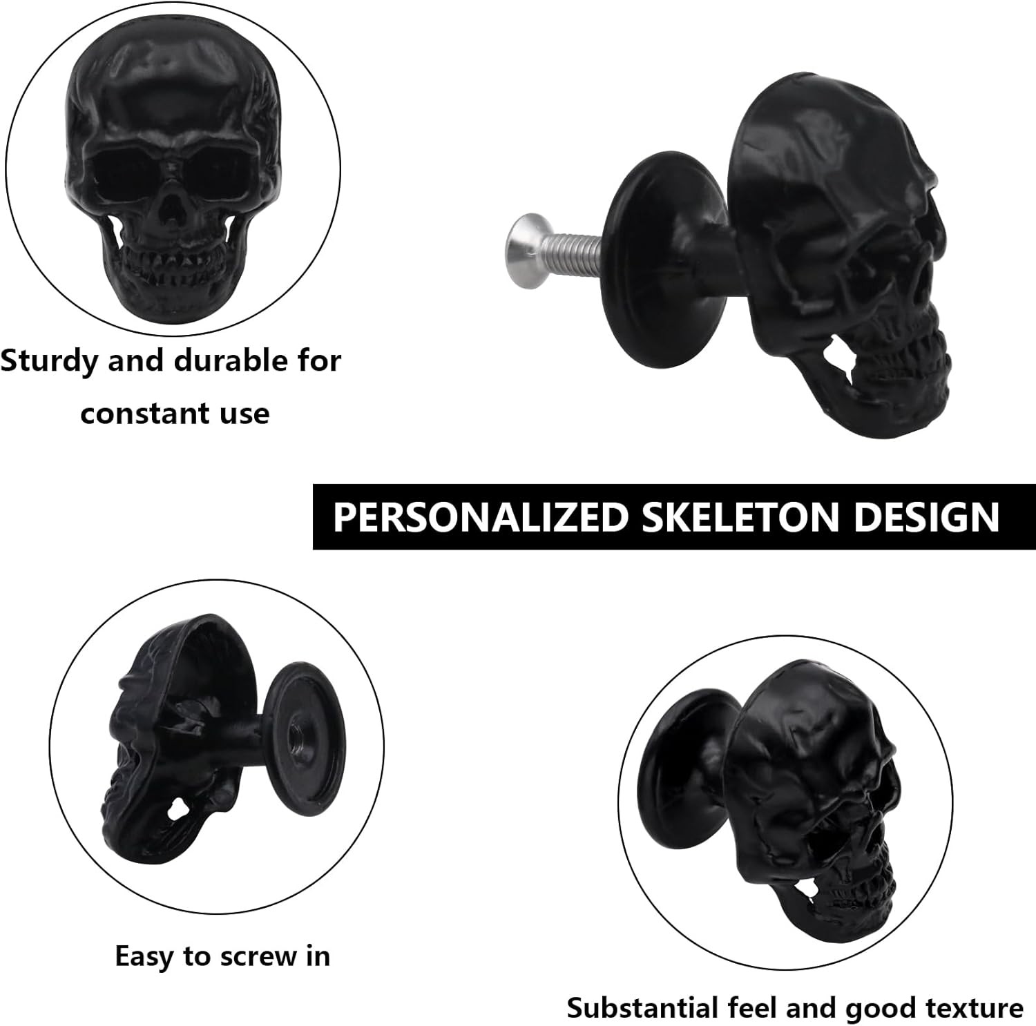 6 Pack Skull Skeleton Drawer Knobs Vintage Single Hole Cabinets Pulls for gallery
