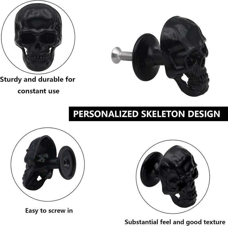 6 Pack Skull Skeleton Drawer Knobs Vintage Single Hole Cabinets Pulls for gallery