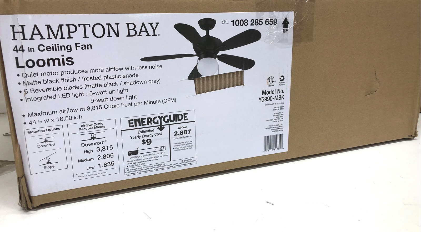 Hampton Bay Loomis 44 in. Matte Black Ceiling Fan with Light and Star Uplight gallery