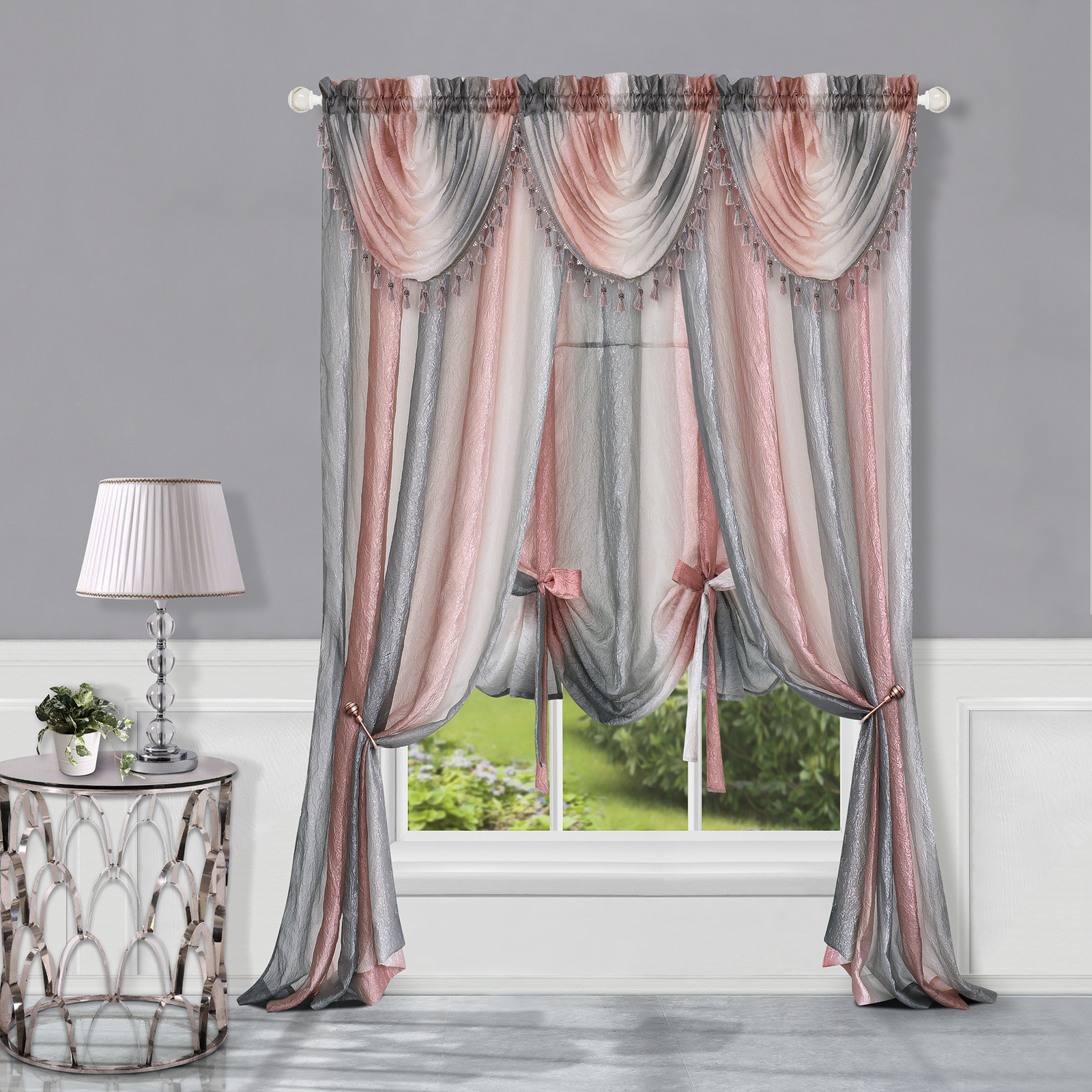 Blush Striped Modern Semi-Sheer Light Filtering Window Curtain Drape Set gallery
