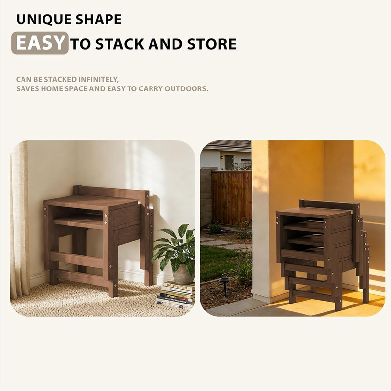 Heavy-Duty Stackable HDPE Foot Stool for Indoor/Outdoor Use - 2 Sets, Brown gallery