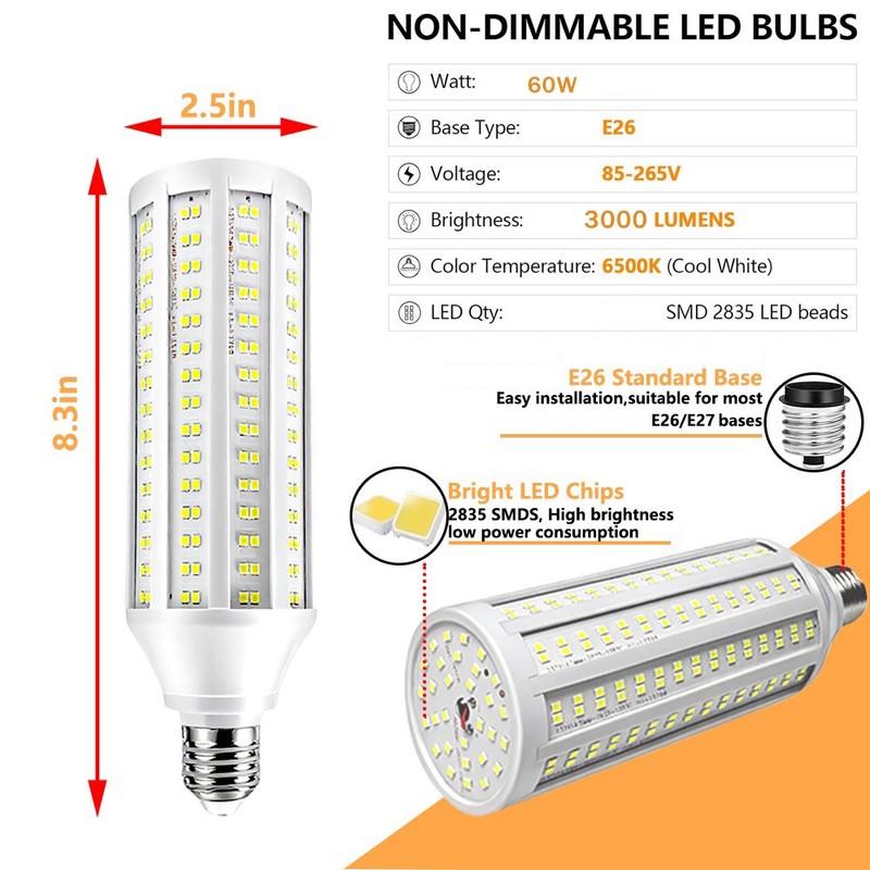 1-5PC 600W Equivalent LED Corn Light Bulb 3000 Lumen 60W 6000K Daylight E26/E27 gallery