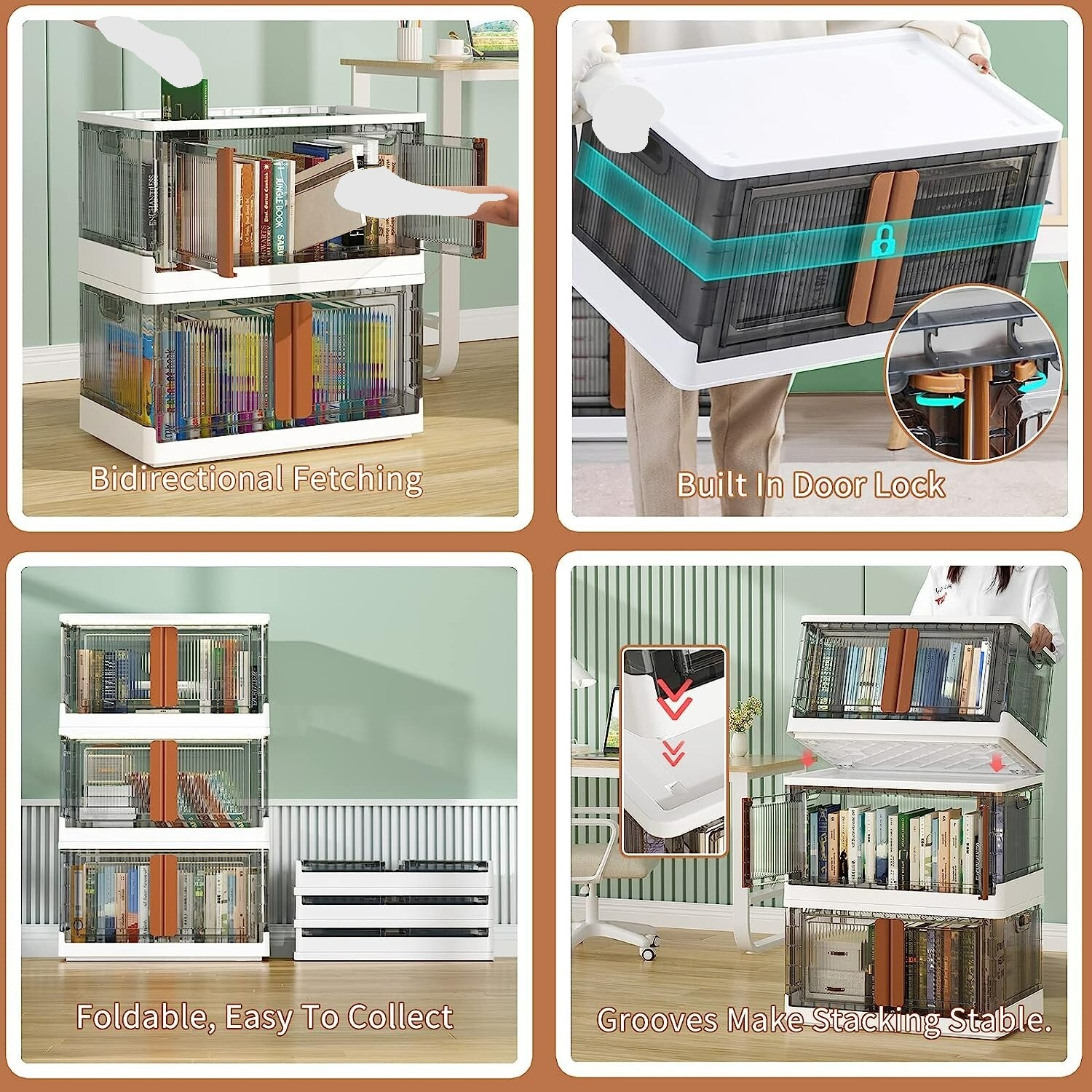 3 Pack - Collapsible Stackable Plastic Storage Bins - With Doors - 25 Gal. gallery