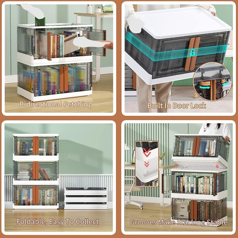 3 Pack - Collapsible Stackable Plastic Storage Bins - With Doors - 25 Gal. gallery
