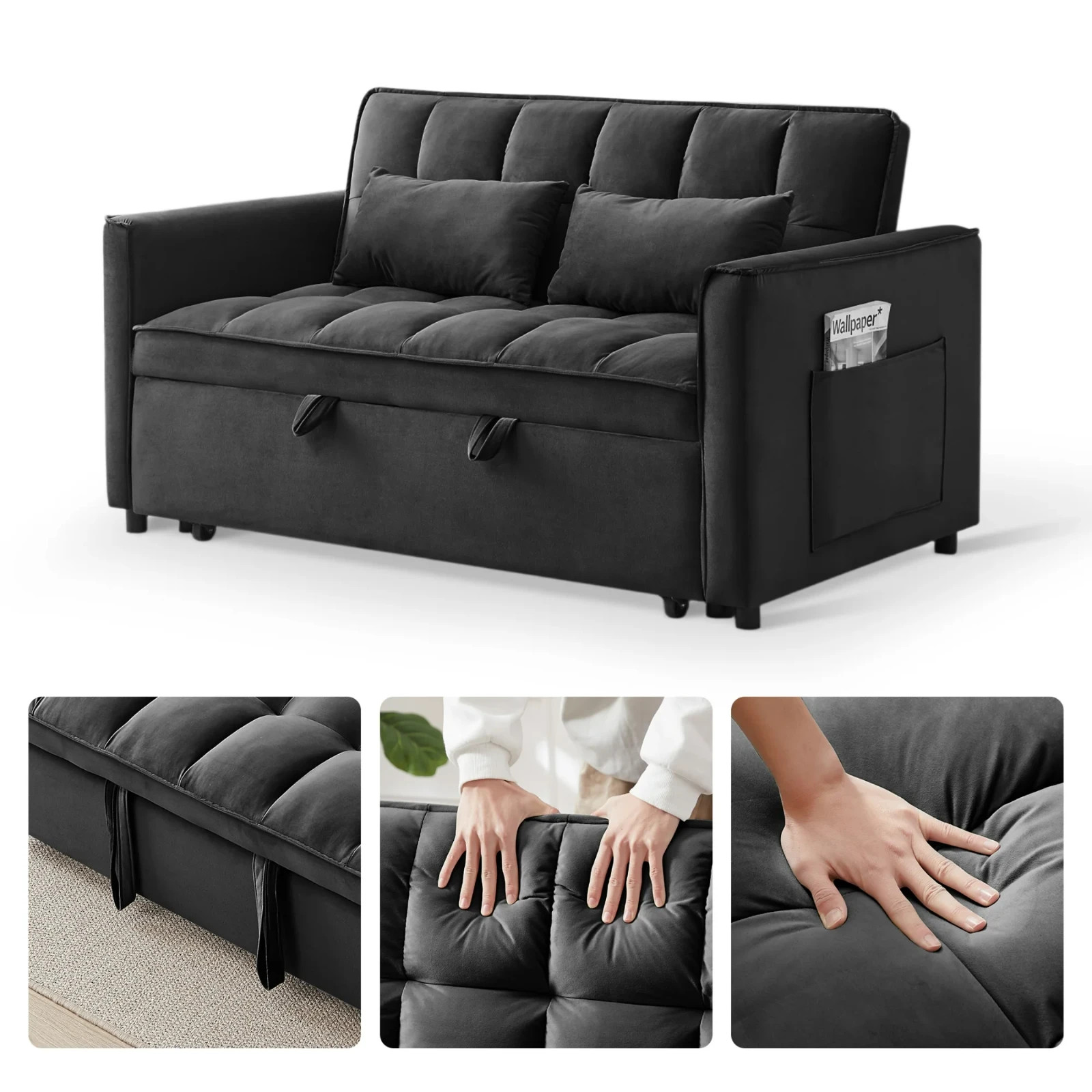 3 in 1 Convertible Sleeper Sofa Bed, Velvet Pull Out Futon Couch gallery