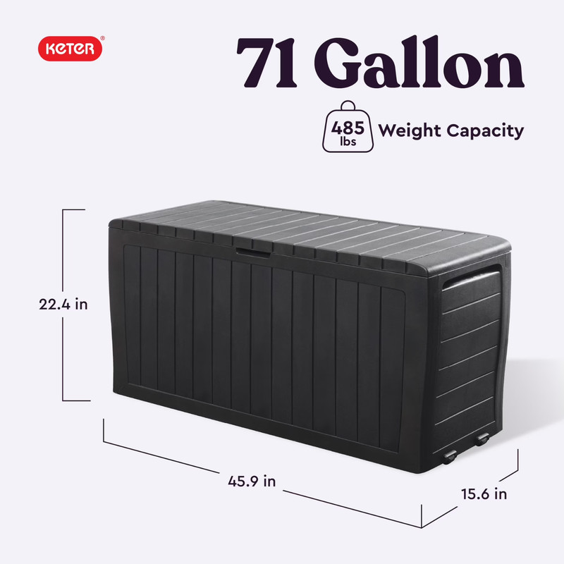 Keter Marvel Plus 71 Gallon Resin Deck Box Graphite Outdoor Patio Storage gallery