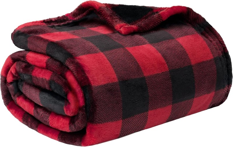 Black and red buffalo check wool sofa blanket, soft flannel sofa blanket gallery